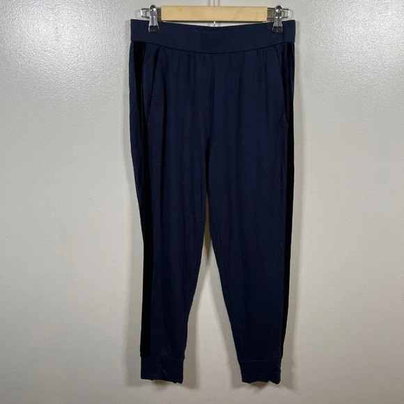 Eileen Fisher Jogger Track Pants Size Small Petite Blue Velvet Stripe Comfy - Picture 2 of 11